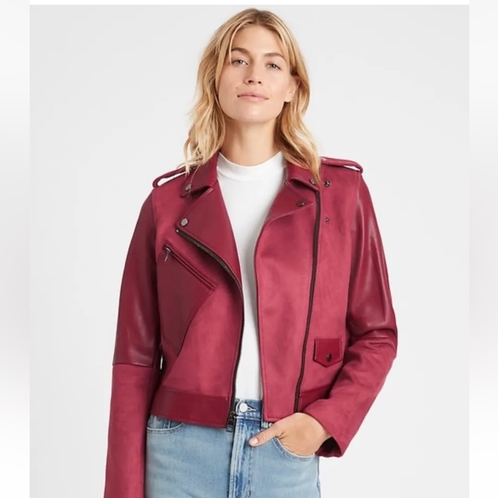 Banana Republic Vegan Suede Patchwork Moto Jacket